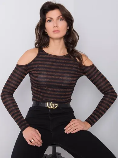 Bluzka damska z długim rękawem, czarna, Rue Paris