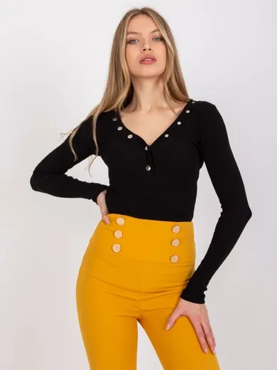 Bluzka damska z długim rękawem, czarna, Rue Paris