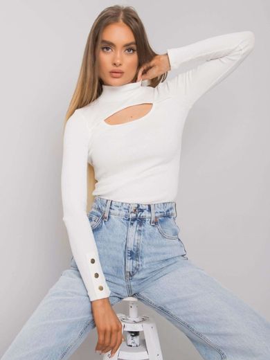 Bluzka damska z długim rękawem, ecru, Basic Feel Good