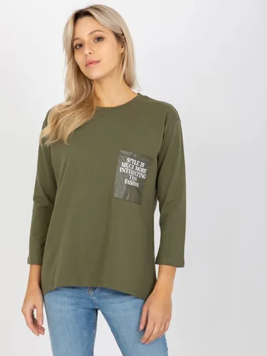 Bluzka damska z długim rękawem, khaki, Ex Moda