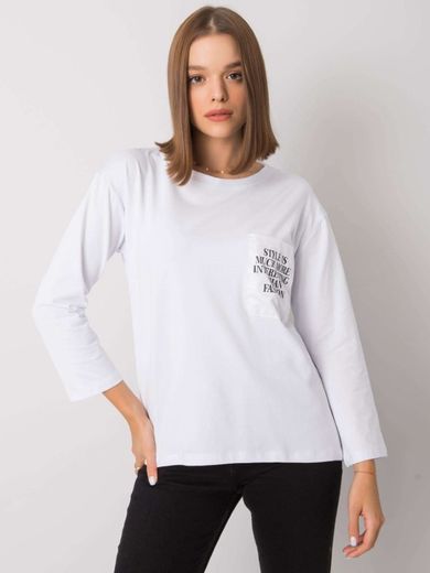 Bluzka damska z długim rękawem, oversize, biała, Ex Moda