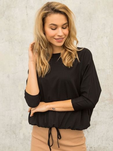 Bluzka damska z długim rękawem, oversize, czarna, For Fitness