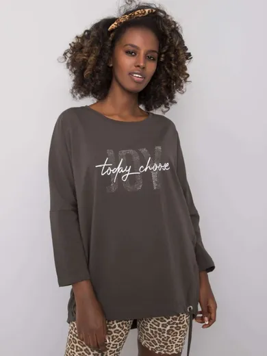 Bluzka damska z długim rękawem, oversize, khaki, Relevance