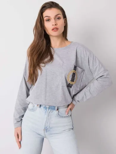 Bluzka damska z długim rękawem, oversize, szara, Relevance
