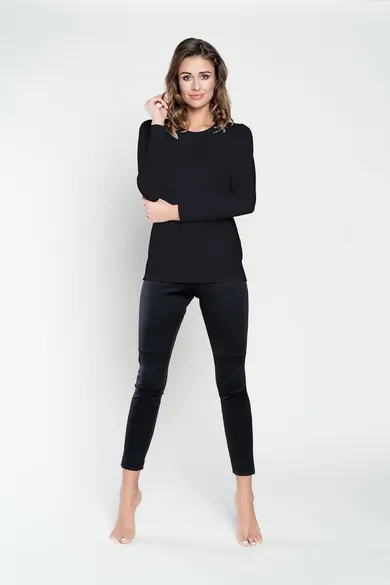 Bluzka damska z długim rękawem, plus size, czarna, Ibiza, Italian Fashion
