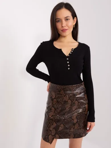 Bluzka damska z długim rękawem, prążkowana, czarna, Basic Feel Good