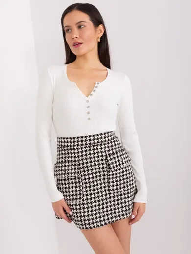 Bluzka damska z długim rękawem, prążkowana, ecru, Basic Feel Good