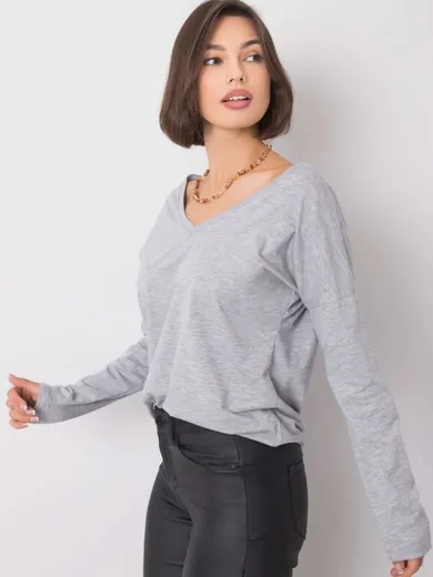 Bluzka damska z długim rękawem, szara, Basic Feel Good