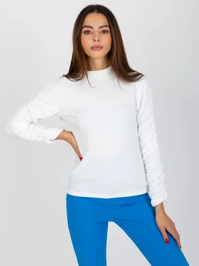 Bluzka damska z długim rękawem, welurowa, ecru, Rue Paris