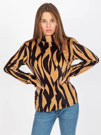 Bluzka damska z długim rękawem, welurowa, mix, Rue Paris