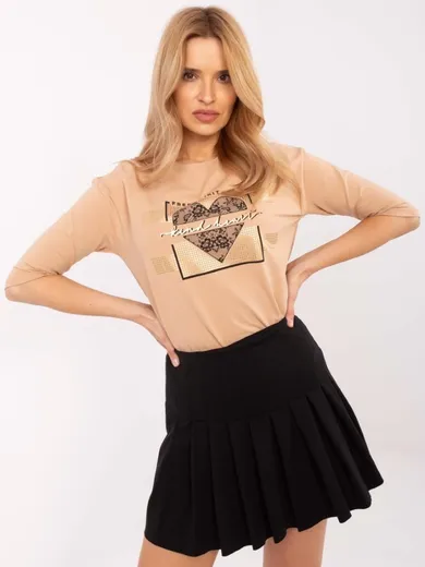 Bluzka damska z krótkim rękawem, beżowa, Calimera