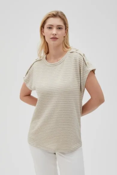 Bluzka damska z krótkim rękawem, beżowa, Moodo
