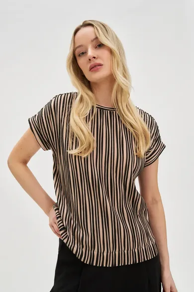 Bluzka damska z krótkim rękawem, beżowa, Moodo