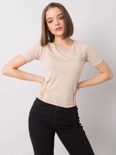 Bluzka damska z krótkim rękawem, beżowa, Rue Paris