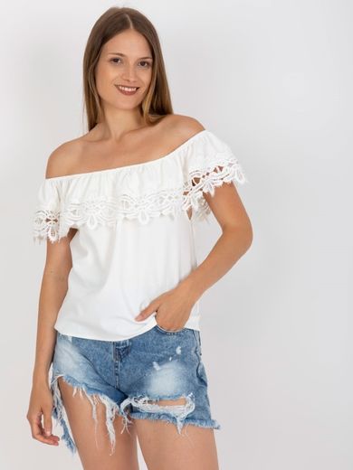 Bluzka damska z krótkim rękawem, biała, Lakerta