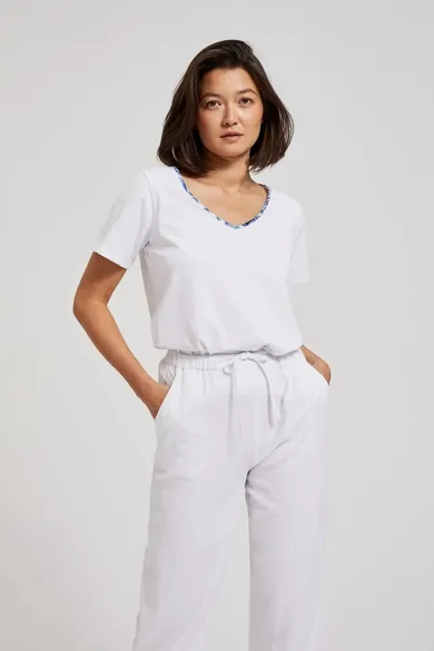 Bluzka damska z krótkim rękawem, biała, Moodo