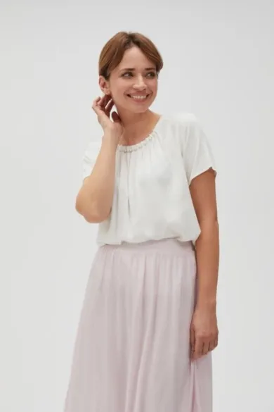 Bluzka damska z krótkim rękawem, biała, Moodo