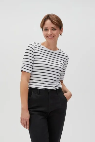 Bluzka damska z krótkim rękawem, biała, Moodo