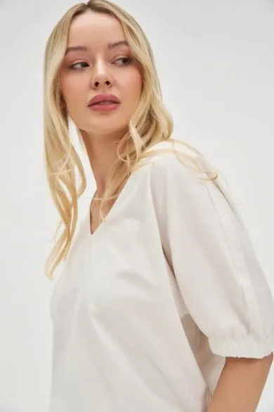 Bluzka damska z krótkim rękawem, biała, Moodo