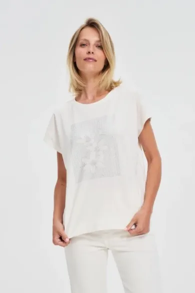 Bluzka damska z krótkim rękawem, biała, Moodo