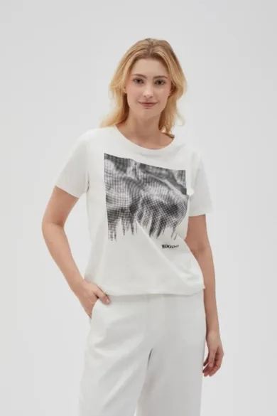 Bluzka damska z krótkim rękawem, biała, Moodo