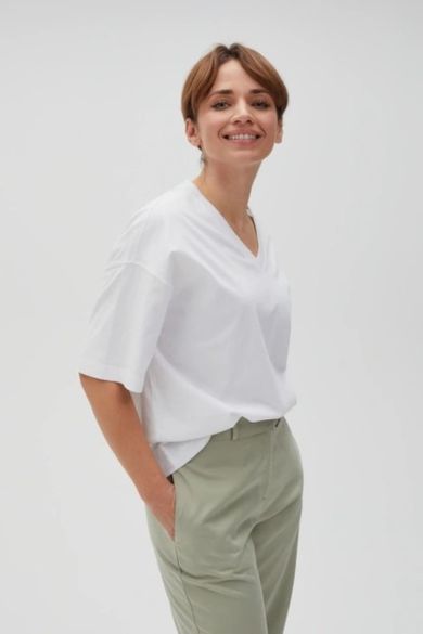 Bluzka damska z krótkim rękawem, biała, Moodo