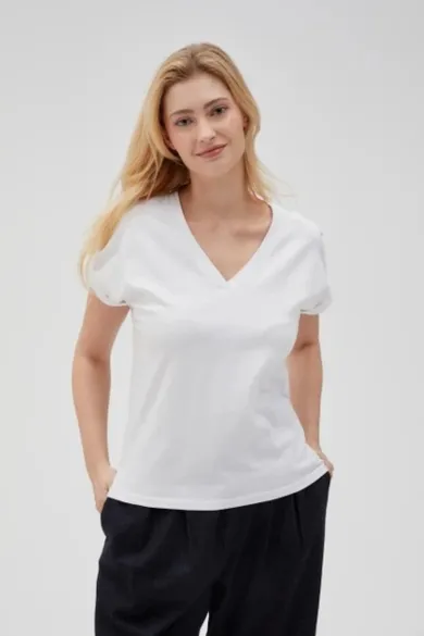 Bluzka damska z krótkim rękawem, biała, Moodo