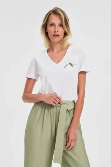 Bluzka damska z krótkim rękawem, biała, Moodo