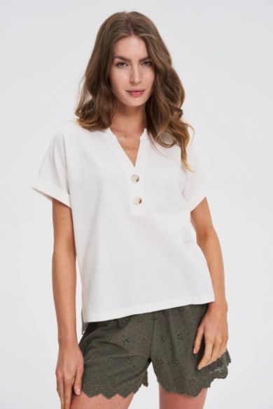 Bluzka damska z krótkim rękawem, biała, Moodo