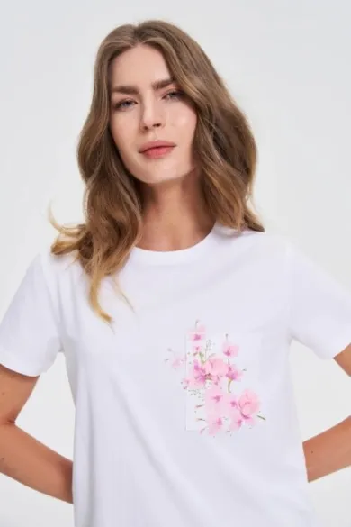 Bluzka damska z krótkim rękawem, biała, Moodo