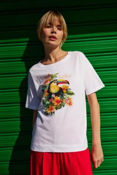 Bluzka damska z krótkim rękawem, biała, Moodo