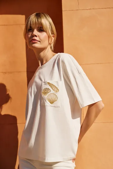 Bluzka damska z krótkim rękawem, biała, Moodo