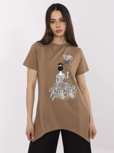 Bluzka damska z krótkim rękawem, brązowa, Calimera