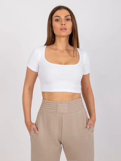 Bluzka damska z krótkim rękawem, crop top, biała, Rue Paris