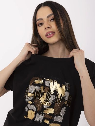 Bluzka damska z krótkim rękawem, czarna, Calimera