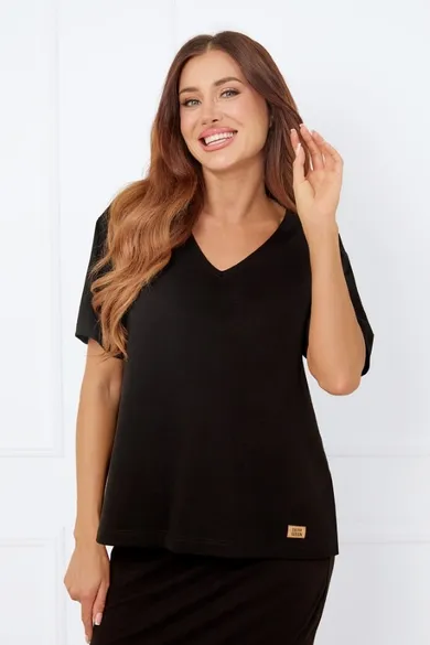 Bluzka damska z krótkim rękawem, czarna, Caro, Italian Fashion