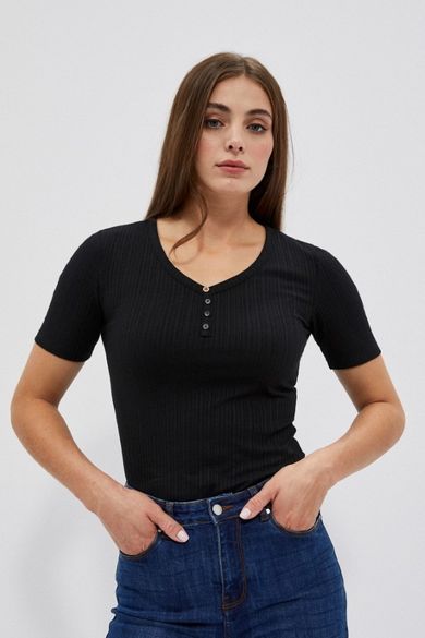 Bluzka damska z krótkim rękawem, czarna, Moodo