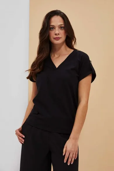 Bluzka damska z krótkim rękawem, czarna, Moodo