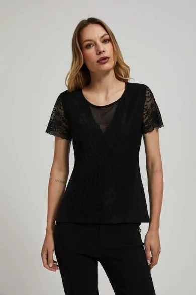 Bluzka damska z krótkim rękawem, czarna, Moodo