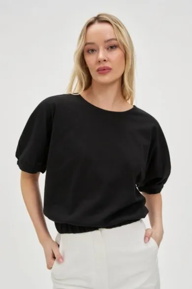 Bluzka damska z krótkim rękawem, czarna, Moodo