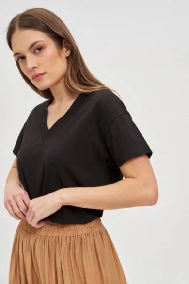 Bluzka damska z krótkim rękawem, czarna, Moodo