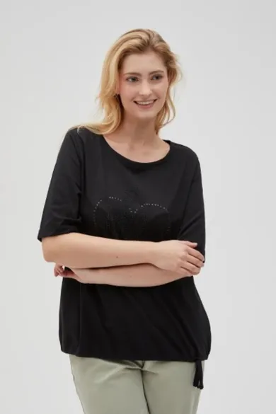 Bluzka damska z krótkim rękawem, czarna, Moodo