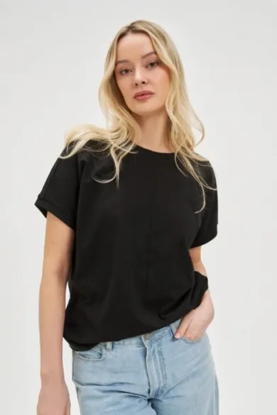 Bluzka damska z krótkim rękawem, czarna, Moodo