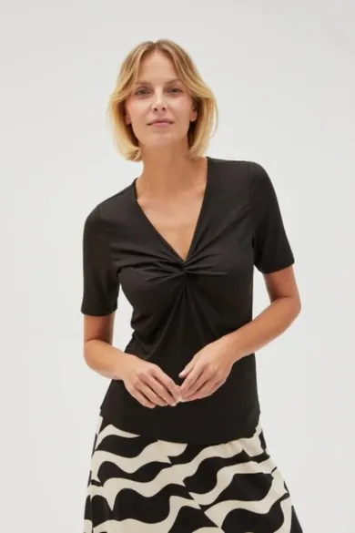 Bluzka damska z krótkim rękawem, czarna, Moodo