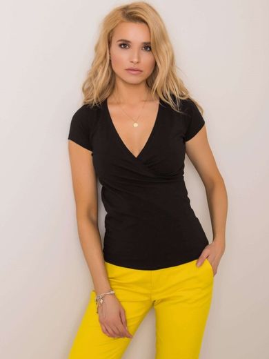Bluzka damska z krótkim rękawem, czarna, Rue Paris