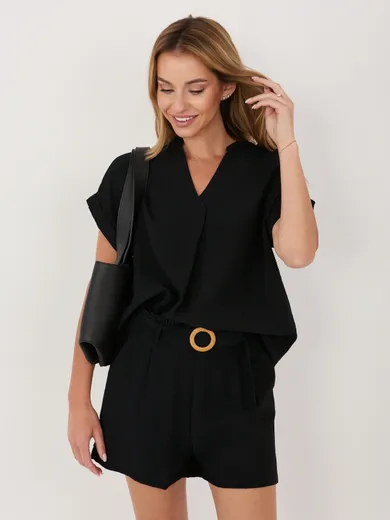 Bluzka damska z krótkim rękawem, czarna, Sublevel