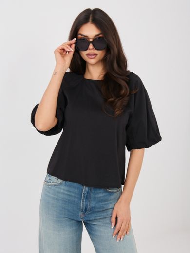 Bluzka damska z krótkim rękawem, czarna, Sublevel