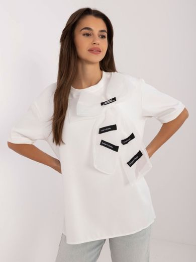 Bluzka damska z krótkim rękawem, ecru, Lakerta