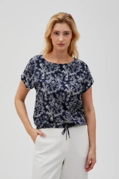 Bluzka damska z krótkim rękawem, granatowa, Moodo
