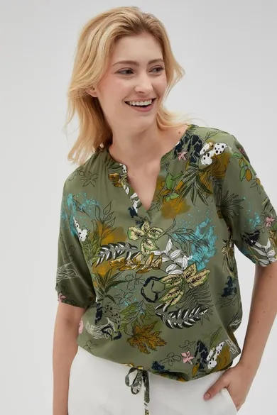 Bluzka damska z krótkim rękawem, khaki, Moodo